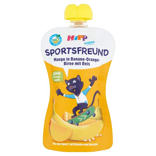 HiPP Kinder Bio sport banán-pomeranč-hruška-mango-rýžová mouka 120g