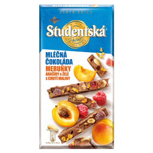 ORION STUDENTSKÁ PEČEŤ ZLATÁ EDICE mléčná čokoláda s meruňkami 170g