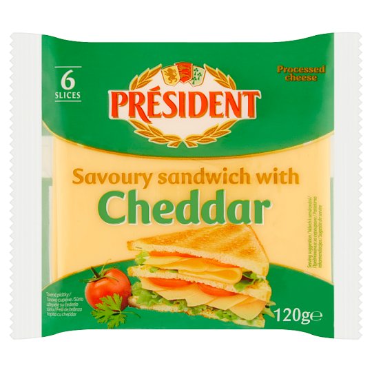 Président Tavené plátky se sýrem cheddar 120g