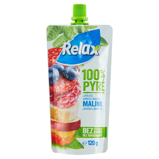 Relax 100% pyré jablko mrkev banán malina jahoda borůvka 120g