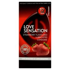 Love Sensation Condoms with Reservoir with Strawberry Flavour Soft 12 pcs