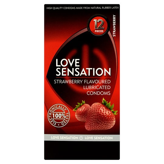 Love Sensation Kondomy s rezervoárem s jahodovou vůní hladké 12 ks