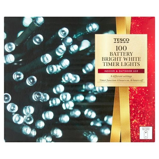 Tesco 100 Battery Bright White Timer Lights