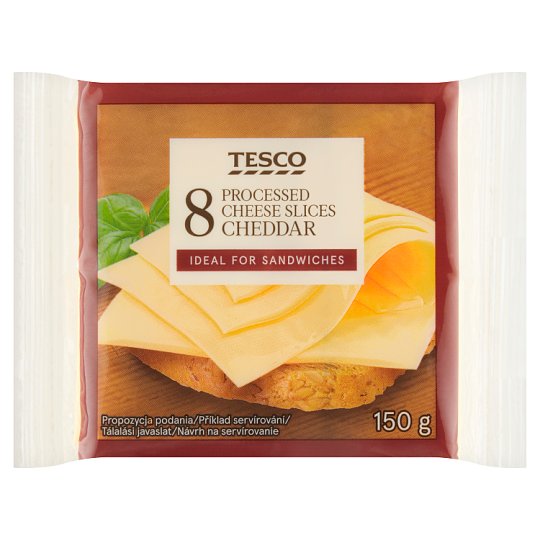Tesco Tavený sýr Cheddar plátkový 8 x 18,75g (150g)