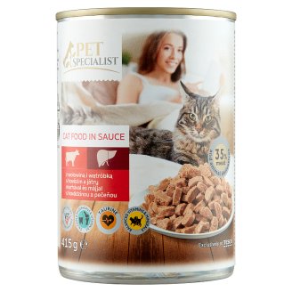 Tesco Pet Specialist Kousky s hovězím a játry v omáčce 415g