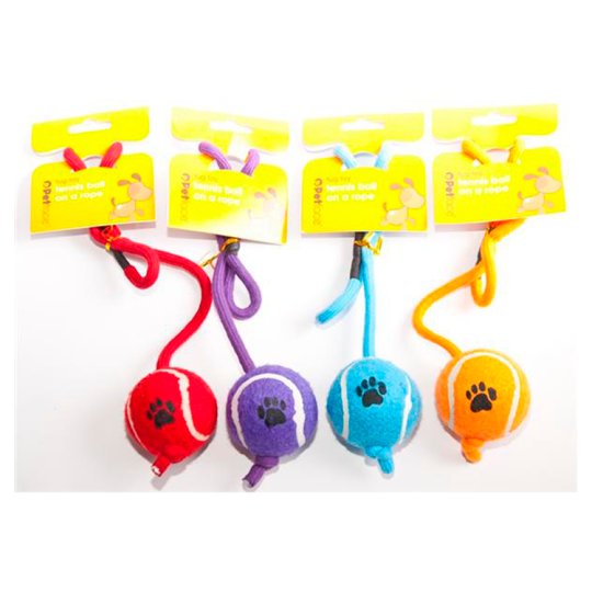 Petface Tennis Ball on a Rope Dog Toy Tesco Groceries