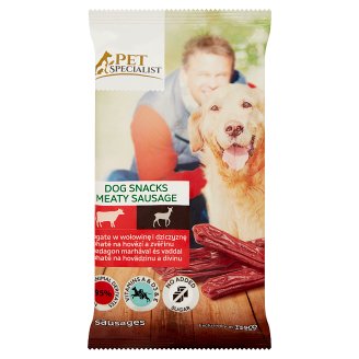 Tesco Pet Specialist Doplňkové krmivo pro dospělé psy klobásky bohaté na hovězí a zvěřinu 70g