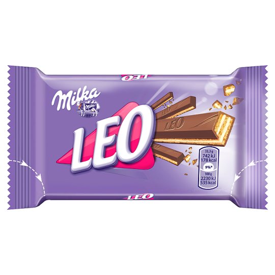 Milka Leo křupavé oplatky plněné krémovou náplní v mléčné čokoládě z alpského mléka 33,3g