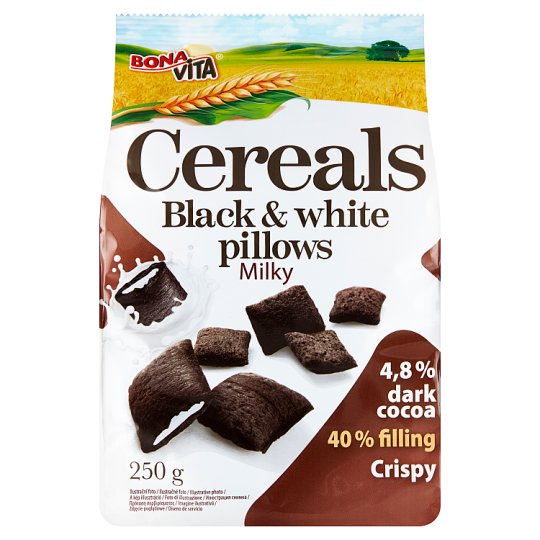 Bona Vita Cereals Black & White Pillows Milky 250g Tesco Groceries