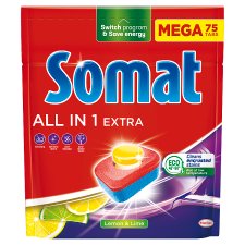 Somat All in 1 Extra Lemon & Lime Tablets for Automatic Dishwasher 75 pcs 1245g