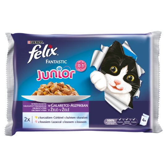 FELIX Fantastic Junior s kuřetem a lososem v želé 4 x 100g