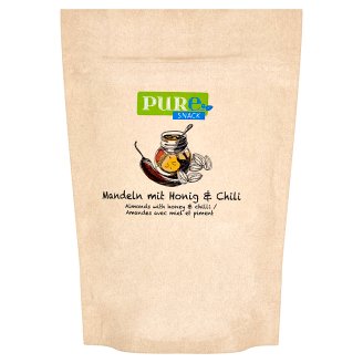 Pure Snack Pražené plátky blanšírovaných jader mandlí s medem, solí a s příchutí chilli 125g
