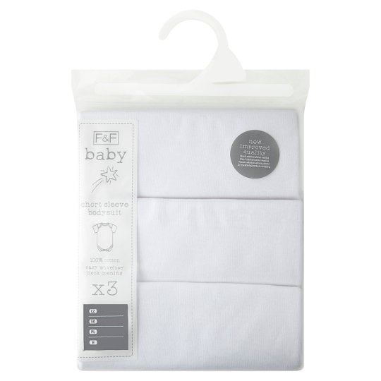F&F Baby Body s krátkým rukávem 3 kusy v balení, 6-9 měsíců, Bílá