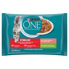 PURINA ONE STERILCAT Pockets with Turkey and Green Beans, with Salmon and Carrots in Juice, 4 x 85g