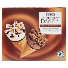 Tesco Crispy Biscuit Vanilla & Chocolate Cone 6 x 120ml (720ml)