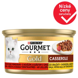 GOURMET Gold s hovězím a kuřetem v omáčce s rajčaty 85g