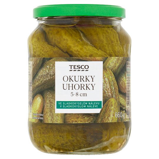 Tesco Okurky 5-8 cm ve sladkokyselém nálevu 660g