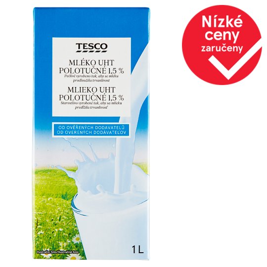 Tesco Milk UHT Semi Fat 1.5% 1L
