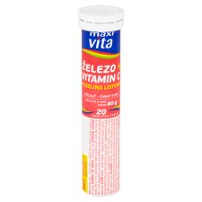 Maxi Vita Železo + vitamín C + kyselina listová příchuť černý rybíz 20 šumivých tablet 80g