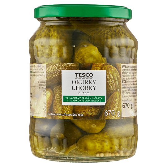Tesco Okurky 6-9 cm ve sladkokyselém nálevu 670g