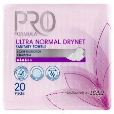 Tesco Pro Formula Wings Ultra Normal Drynet Sanitary Pads with Wings 20 pcs