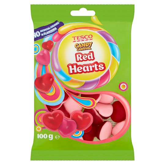 Tesco Candy Carnival Red Hearts želé s ovocnými příchutěmi 100g