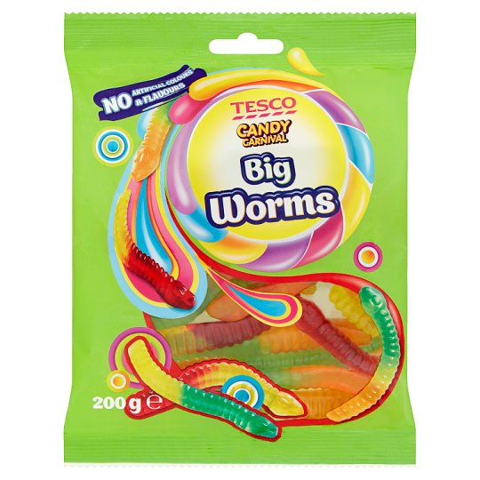 Tesco Candy Carnival Big Worms želé s ovocnými příchutěmi 200g