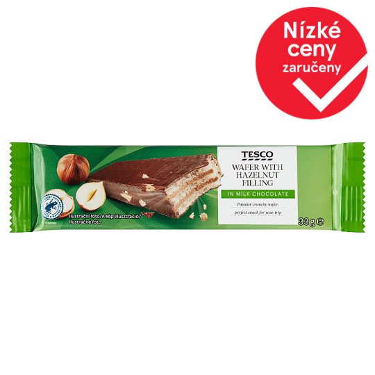 Tesco Oplatka s náplní s lískovými ořechy a arašídy v mléčné čokoládě 33g
