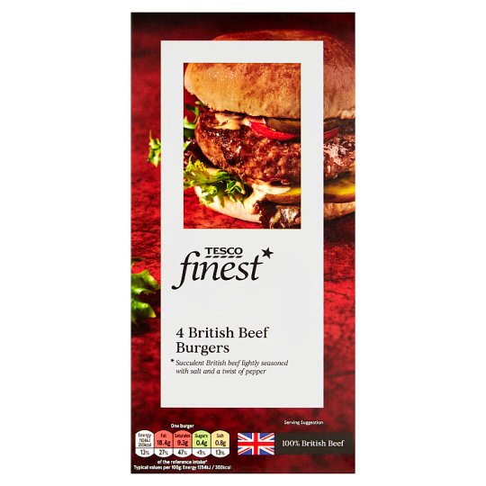 Tesco Finest British Beef Burgers 4 Pcs 454g - Tesco Groceries