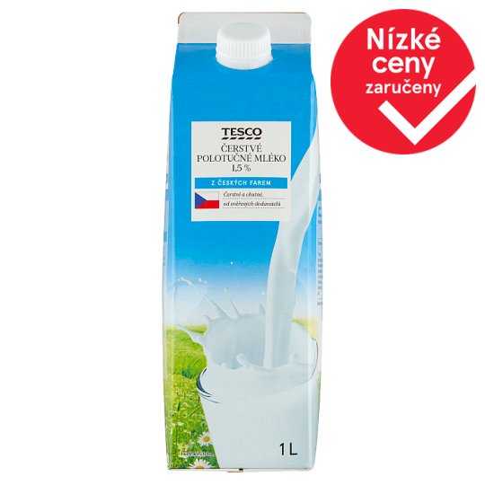 Tesco Čerstvé polotučné mléko 1,5% 1l