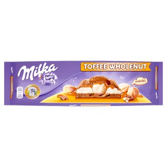 Milka Mléčná čokoláda z alpského mléka s karamelem a celými jádry lískových ořechů 300g