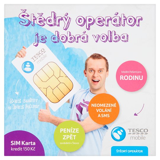 Tesco Mobile Štědrý operátor SIM karta kredit 150 Kč