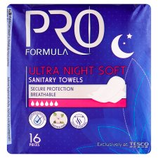 Tesco Pro Formula Ultra Night Soft Sanitary Towels 16 pcs