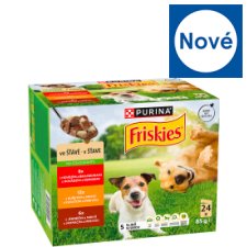 PURINA FRISKIES Adult výběr s hovězím, kuřetem a jehněčím ve šťávě 24 x 85g