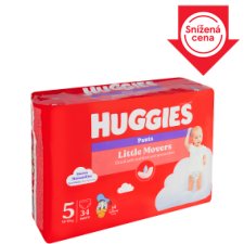 Huggies Little Movers plenkové kalhotky velikost 5 pro děti 12-17kg 34 ks