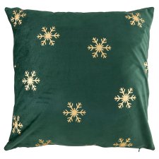 Velvet Cushion Green Gold Snowflakes 45 x 45 cm