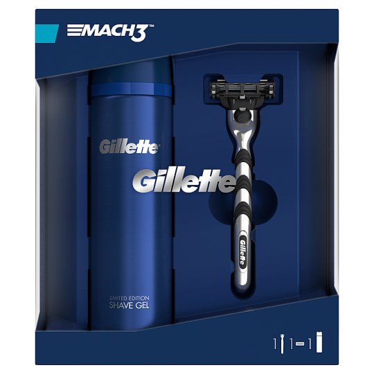 Gillette Dárkové Balení Mach3 Holicí Strojek + Sensitive Gel Na Holení