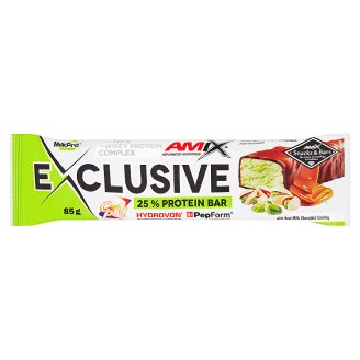 Amix Exclusive Pistácie & karamel proteinová tyčinka 85g