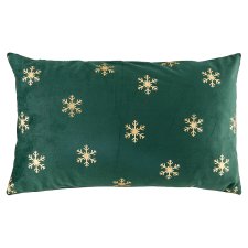 Velvet Cushion Green Gold Snowflakes 30 x 50 cm