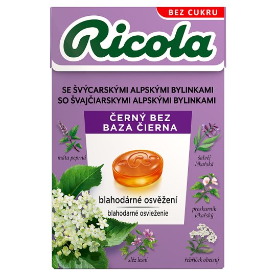 Ricola Černý bez švýcarské bylinné bonbóny bez cukru 40g