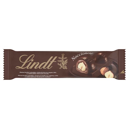 Lindt Noccionoir plněná hořká čokoláda s lískoořechovou náplní a celými jádry lískových ořechů 40g