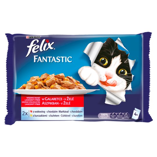 FELIX Fantastic výběr s hovězím a kuřetem v želé 4 x 100g