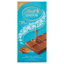 Lindt Lindor Milk Chocolate with Sea Salt and a Smooth Melting Caramel Filling 100g