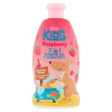 Tesco Kids 3 in 1 Shampoo, Gel & Bubble Bath Raspberry 500ml