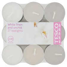 Tesco Tealights White Linen & Orchid 27 pcs
