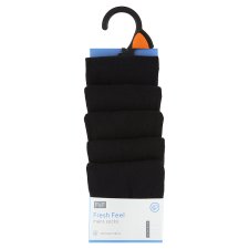 F&F Mens Fine Knit Black Sock, 5 Pack, Size 9 - 12