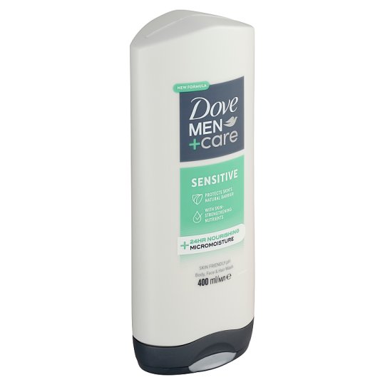 Dove Men+Care Sensitive Shower Gel 3in1 Body Face Hair 400ml - Tesco  Groceries