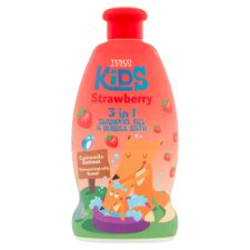 Tesco Kids Šampon, gel a pěna do koupele s vůní jahod 500ml