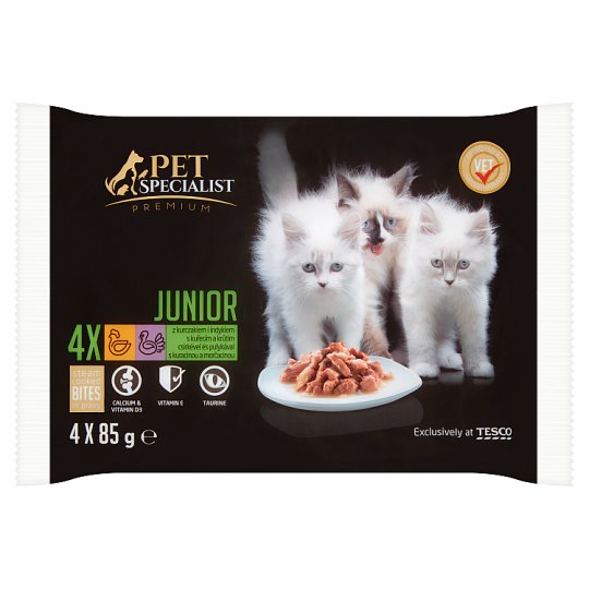 Tesco Pet Specialist Premium Junior s kuřecím a krůtím v omáčce 4 x 85g