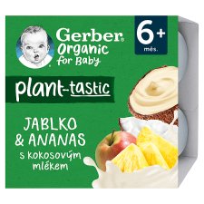 GERBER Organic 100% rostlinný dezert jablko a ananas s kokosovým mlékem 4 x 90g